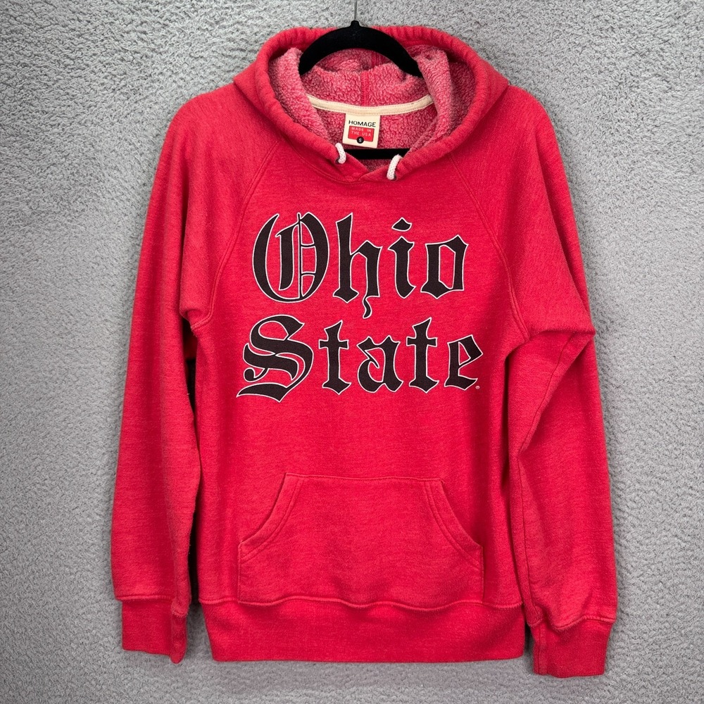 Ohio State Buckeyes Hoodie Mens S Red NCAA Football OSU Pullover Retro Lounge
